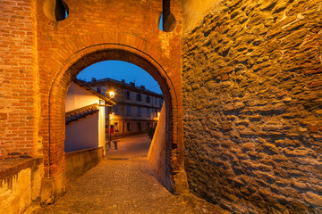 Old brick arch in town of barolo.