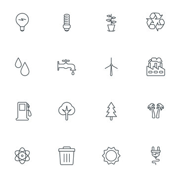 Set of Thin Line Ecology and Environment Icons