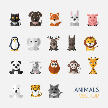 Set of Cute Animals With Flat Design. Vector Illustration