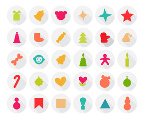 Set of Christmas Icons Isolated. Flat Style with Long Shadows