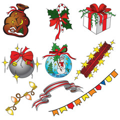 Vector set of christmas icons in cartoon style.