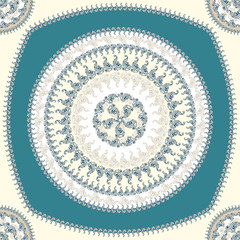 Seamless pattern with circle ornament  in beige blue