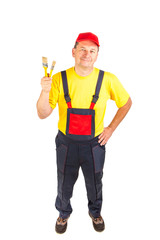 Worker showing brushes.