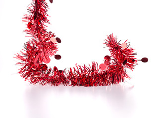 Christmas red tinsel with stars.