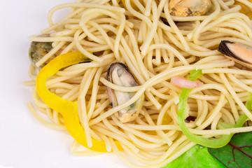 Tasty italian pasta with seafood.