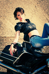Naklejka premium girl on motorbike