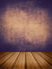 Retro grunge texture background with wooden floor platform foreg