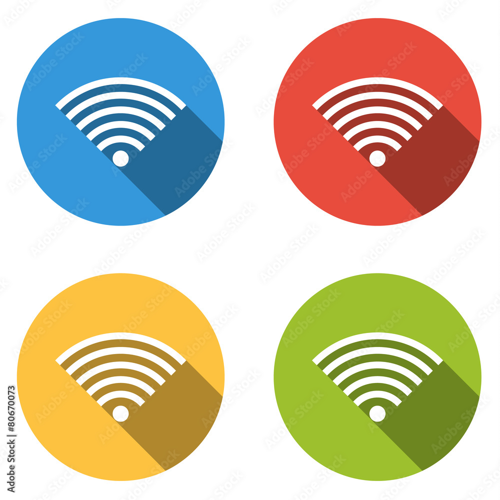 Poster collection of 4 isolated flat colorful buttons for wifi (wireles