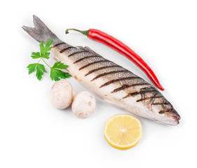 Grilled fish with vegetables.