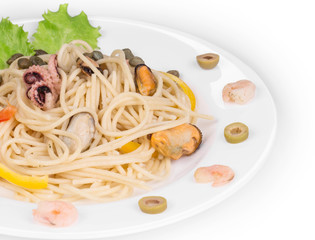 Seafood salad with spaghetti.