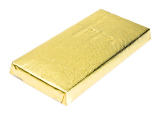 Tafel Schokolade in Goldfolie eingepackt