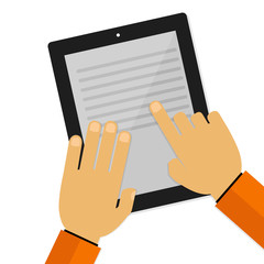 hand touching screen and reading.