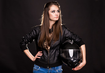 Fototapeta na wymiar Fashion model with motorbike.