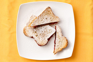 Toast Bread with Strawberry Jam Filling on Plate