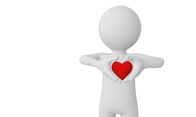 3d man shape his hands around his heart