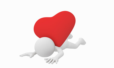 3d man knock out lay down under big heart