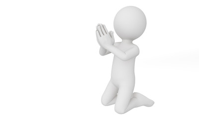 3d man praying isolated with white background