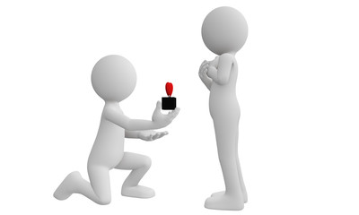 3d man propose his girlfriend with red heart ring