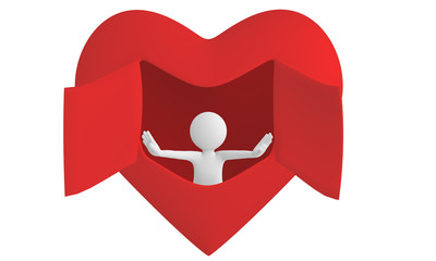 3d man open heart window