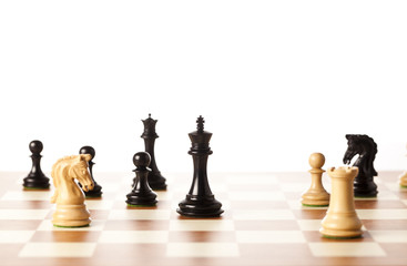 Playing wooden chess pieces