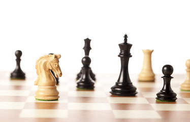 Playing wooden chess pieces