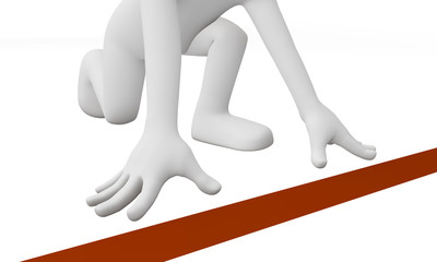 3d runner in ready pose at a start line