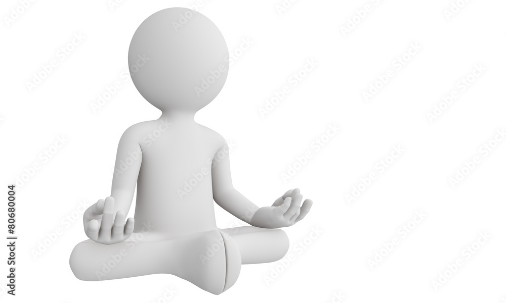 Wall mural 3d man perform meditation as yoga isolated with white background