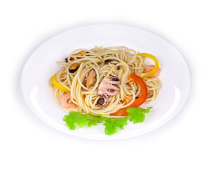 Tasty italian pasta with seafood as haute cuisine.
