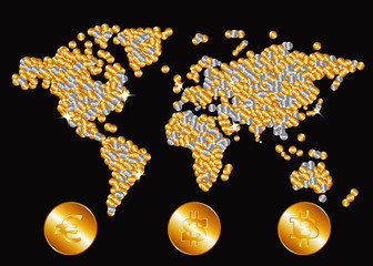 map of the world in the form of gold and silver coins.