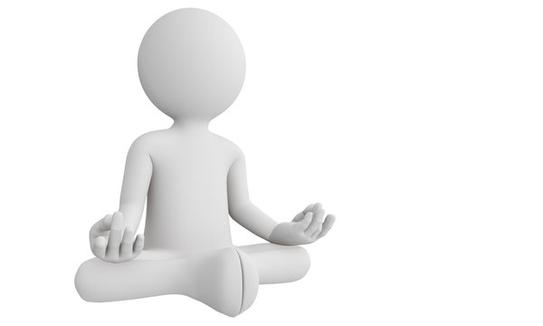 3D man perform meditation as yoga isolated with white background