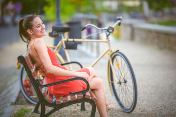 Fototapeta na wymiar Around to the garden city with bicycle