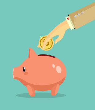 Vector Piggy Bank Flat Illustration