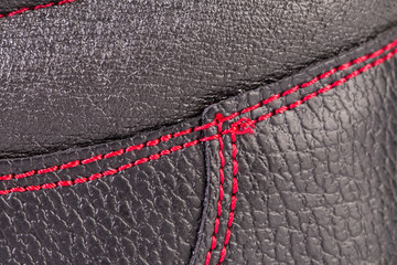 Close up of red stitches.