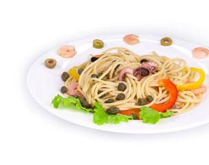 Tasty italian pasta with seafood as haute cuisine.