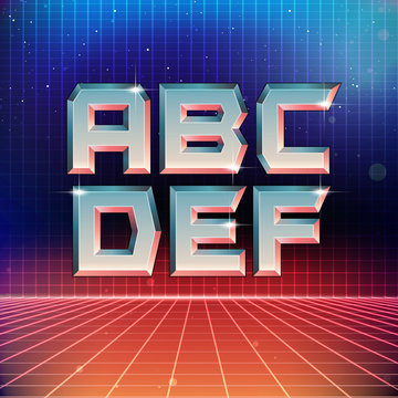 80s Retro Futuristic Font from A to F