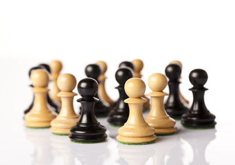 black and white chess pawns