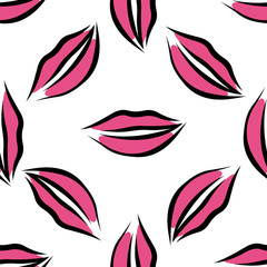 Lips with pink lipstick seamless pattern