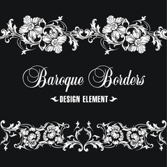 Ornamental border, frame. Baroque pattern. Vector seamless.