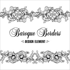 Ornamental border, frame. Baroque pattern. Vector seamless.