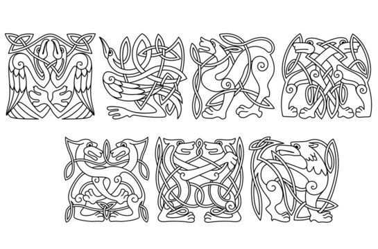 Abstract celtic animals and birds patterns