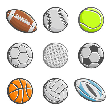 A set of images of sports balls