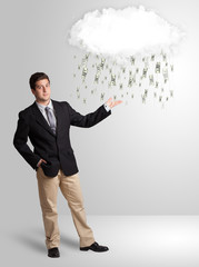 Man with cloud and money rain concept