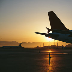 Fototapeta na wymiar the airport at sunset