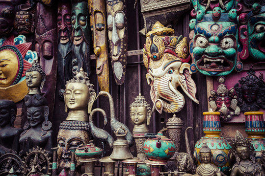 Souvenirs in street shop at Durbar Square in Kathmandu, Nepal.