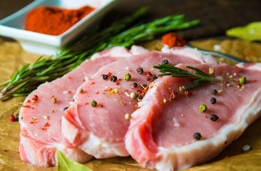 Fresh meat steaks and spices