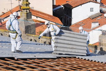 Equipo de desamiantado en tejado de Catedral