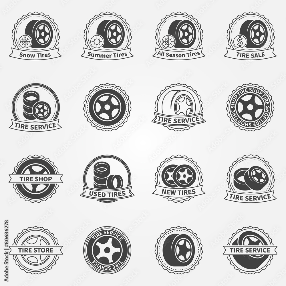 Poster tire vector emblems or labels