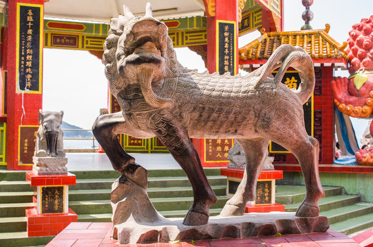 Chinese stone lion sculpture