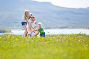 Happy family in nature