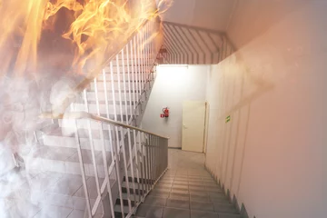 Papier Peint photo Escaliers Fire in the building - emergency exit